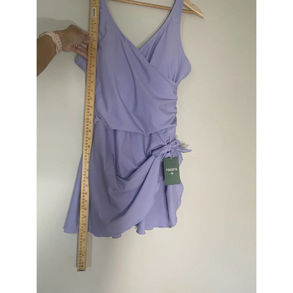 NWT Halara V Neck Ruched Asymmetric Tie 2-in-1 Tummy Control 1PC Swimsuit Large‎